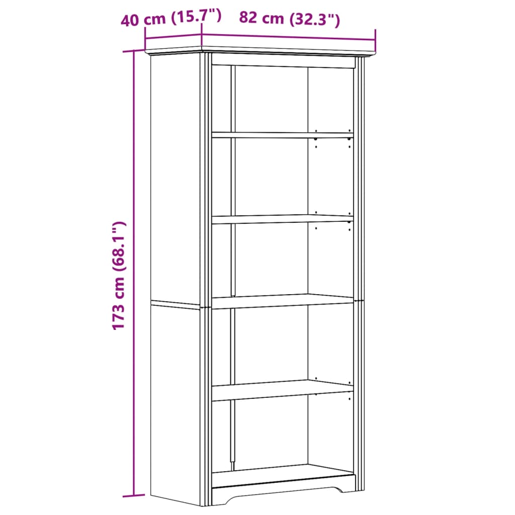 vidaXL Librería BODO 5 estantes madera maciza pino blanco 82x40x173 cm