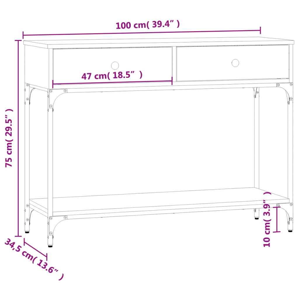 vidaXL Mesa consola madera de ingeniería negra 100x34,5x75 cm
