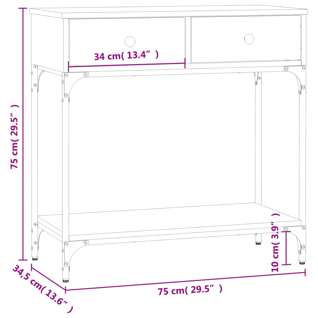 vidaXL Mesa consola madera de ingeniería roble Sonoma 75x34,5x75 cm