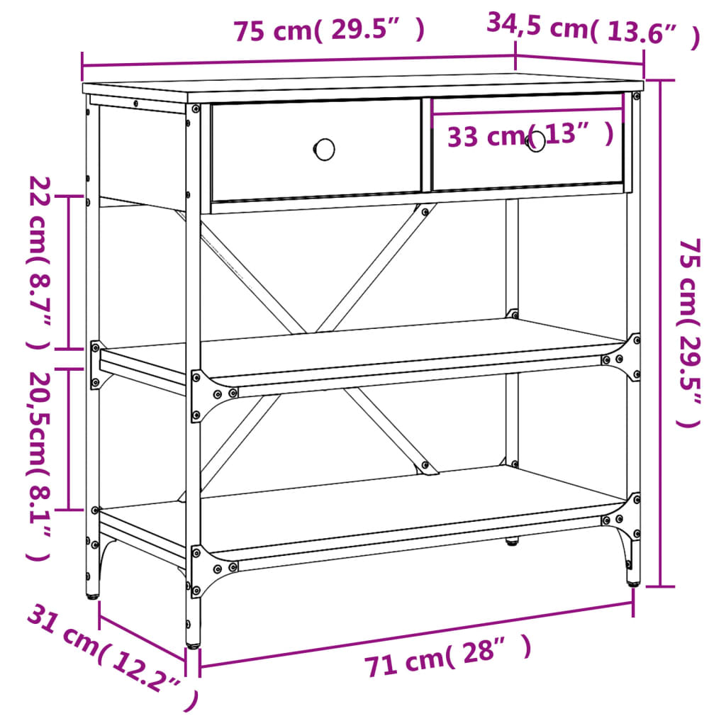 vidaXL Mesa consola madera de ingeniería roble Sonoma 75x34,5x75 cm