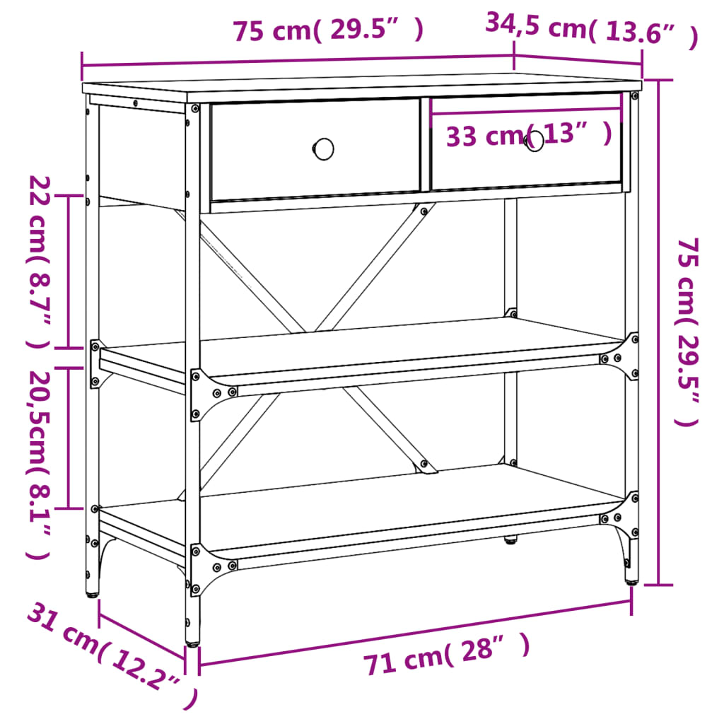 vidaXL Mesa consola madera de ingeniería gris Sonoma 75x34,5x75 cm