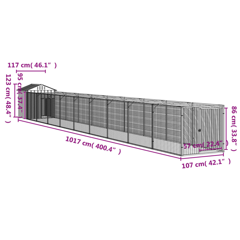 vidaXL Caseta perro tejado acero galvanizado gris claro 117x1017x123cm