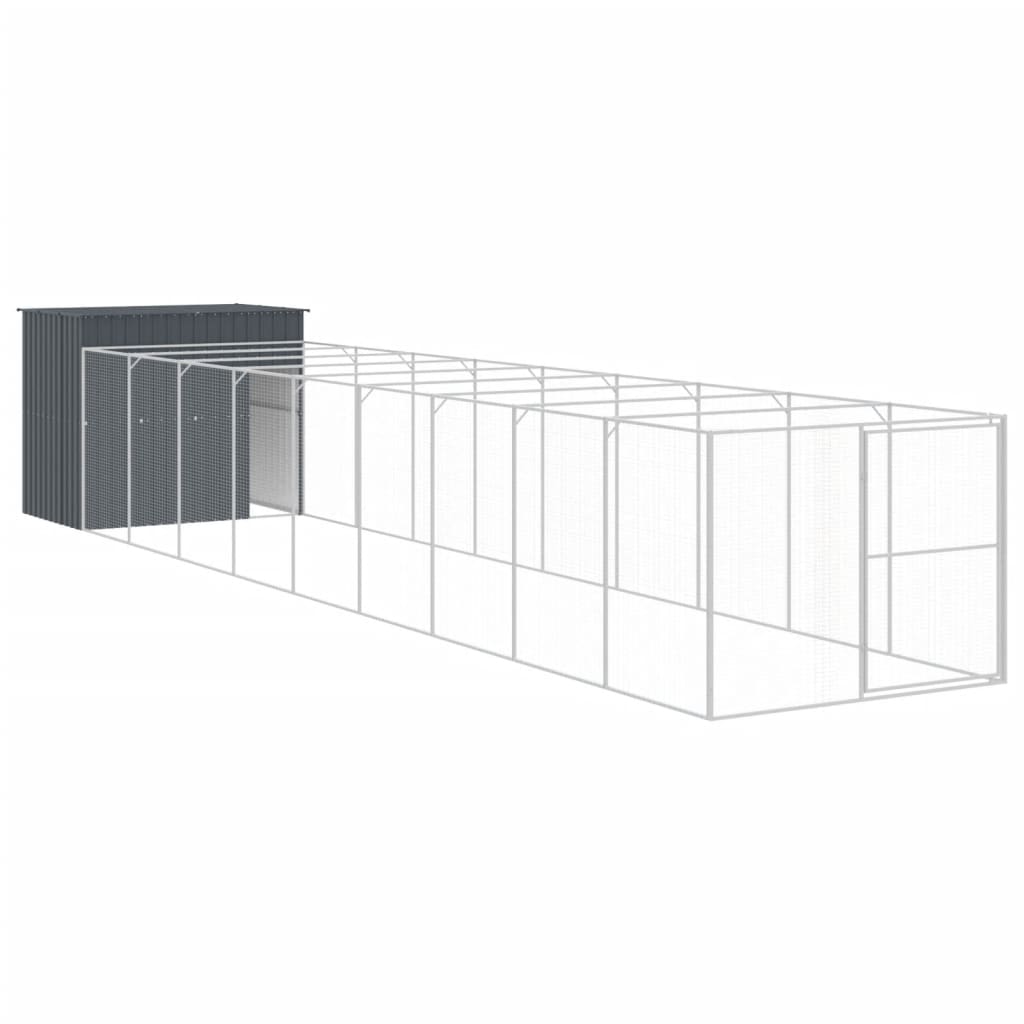 vidaXL Caseta perros con corral acero galvanizado gris 214x1069x181 cm