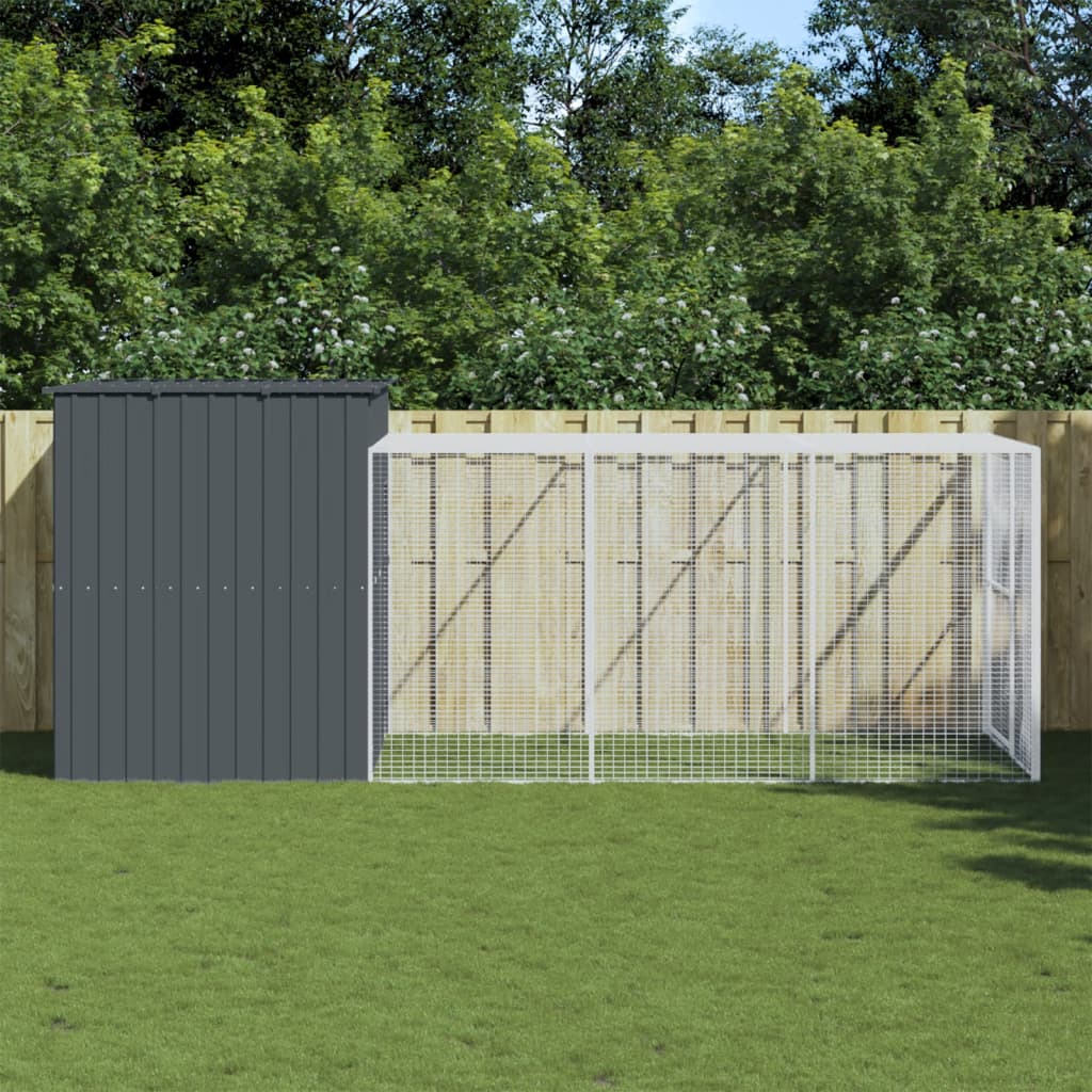 vidaXL Caseta perros con corral acero galvanizado gris 214x457x181 cm