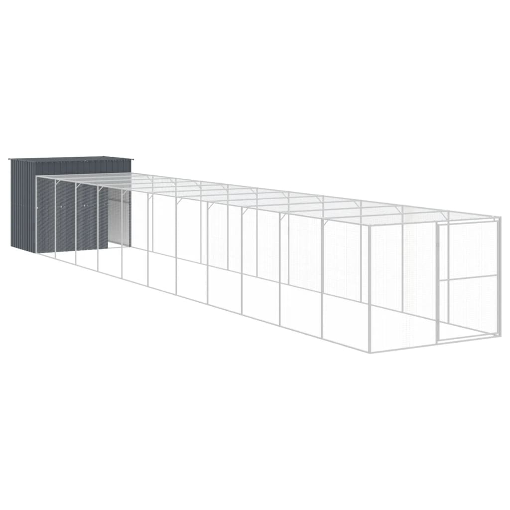 vidaXL Caseta perros con corral acero galvanizado gris 214x1273x181 cm