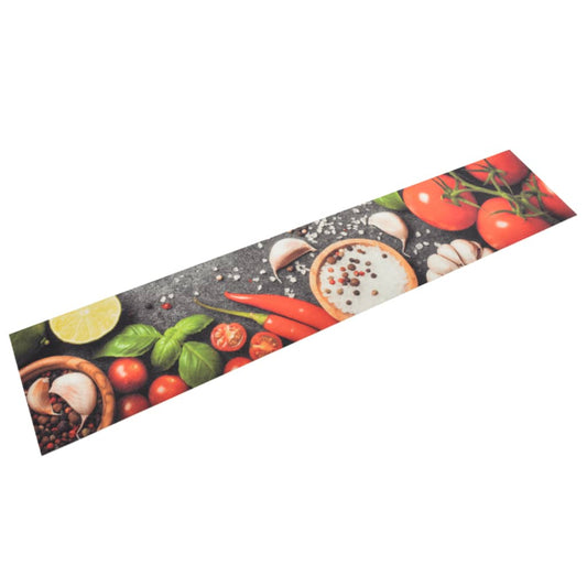 vidaXL Alfombra de cocina lavable terciopelo dibujo verduras 60x300 cm