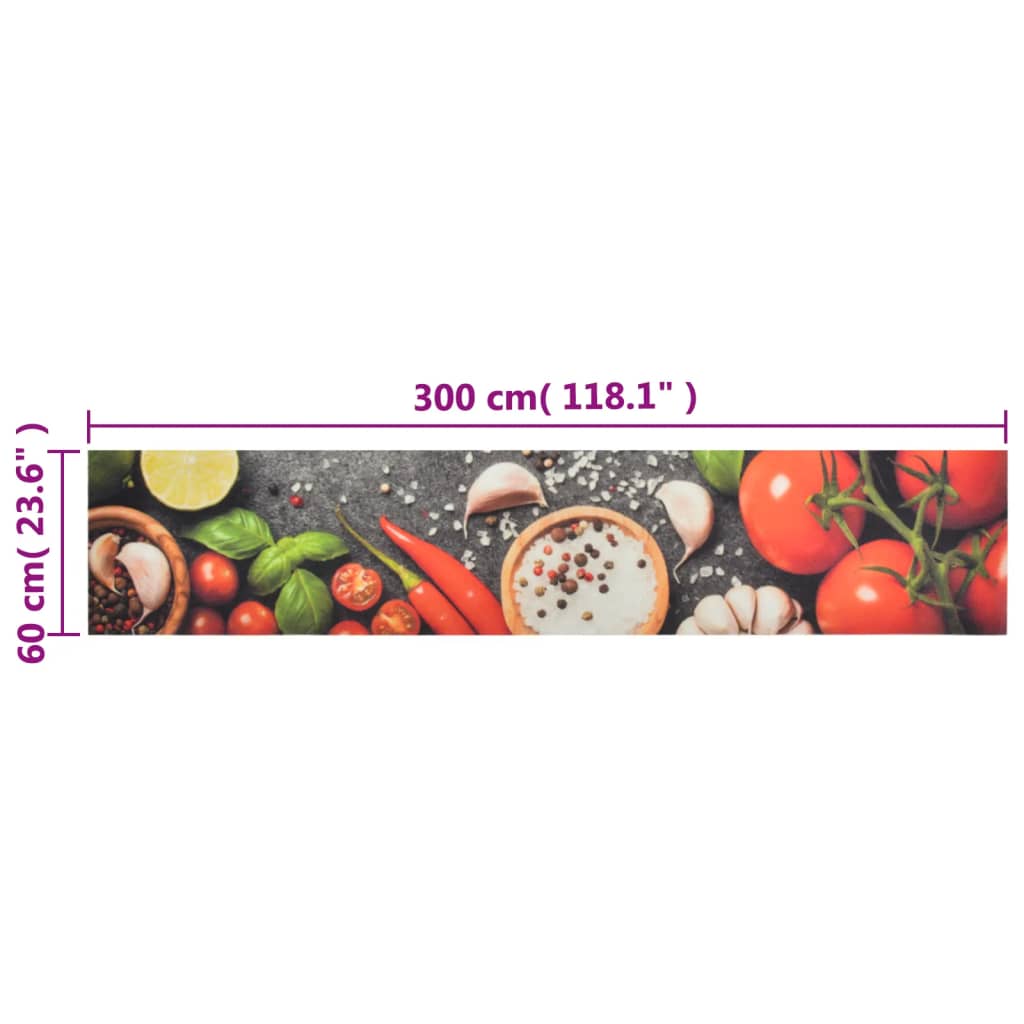 vidaXL Alfombra de cocina lavable terciopelo dibujo verduras 60x300 cm