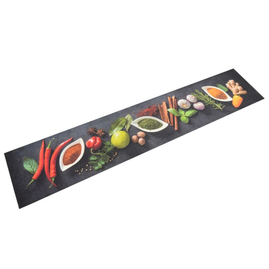 vidaXL Alfombra de cocina lavable terciopelo dibujo especias 60x300 cm