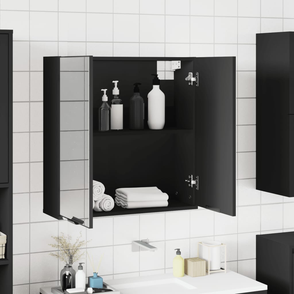 vidaXL Armario de baño con espejo madera ingeniería negro 64x20x67 cm