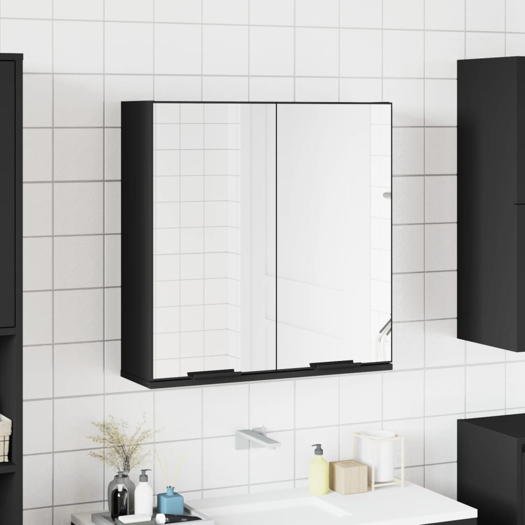 vidaXL Armario de baño con espejo madera ingeniería negro 64x20x67 cm