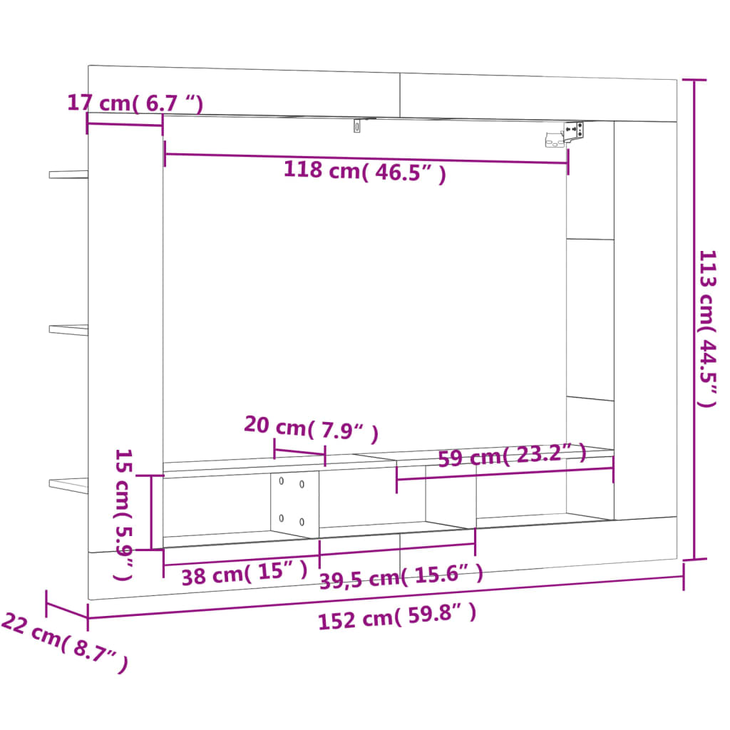 vidaXL Mueble para TV madera de ingeniería roble ahumado 152x22x113 cm