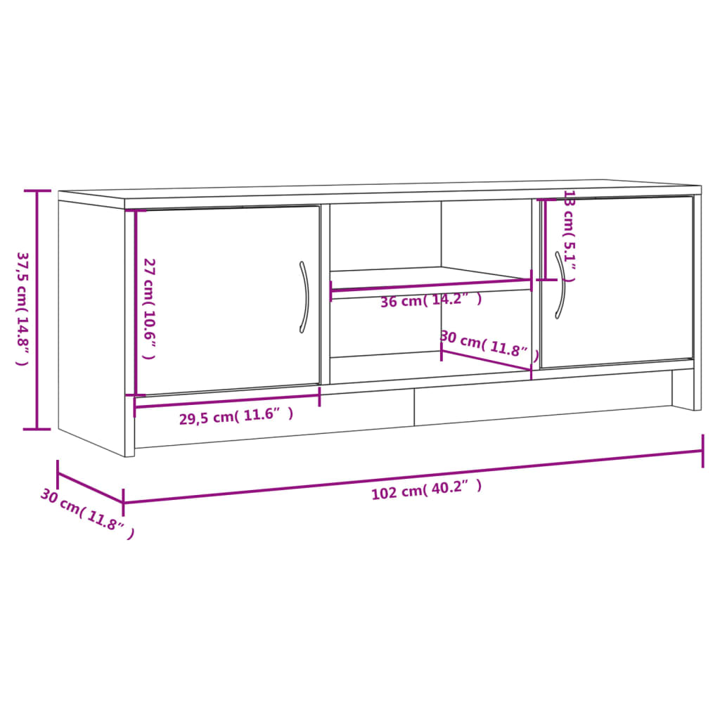 vidaXL Mueble de TV madera de ingeniería roble Sonoma 102x30x37,5 cm