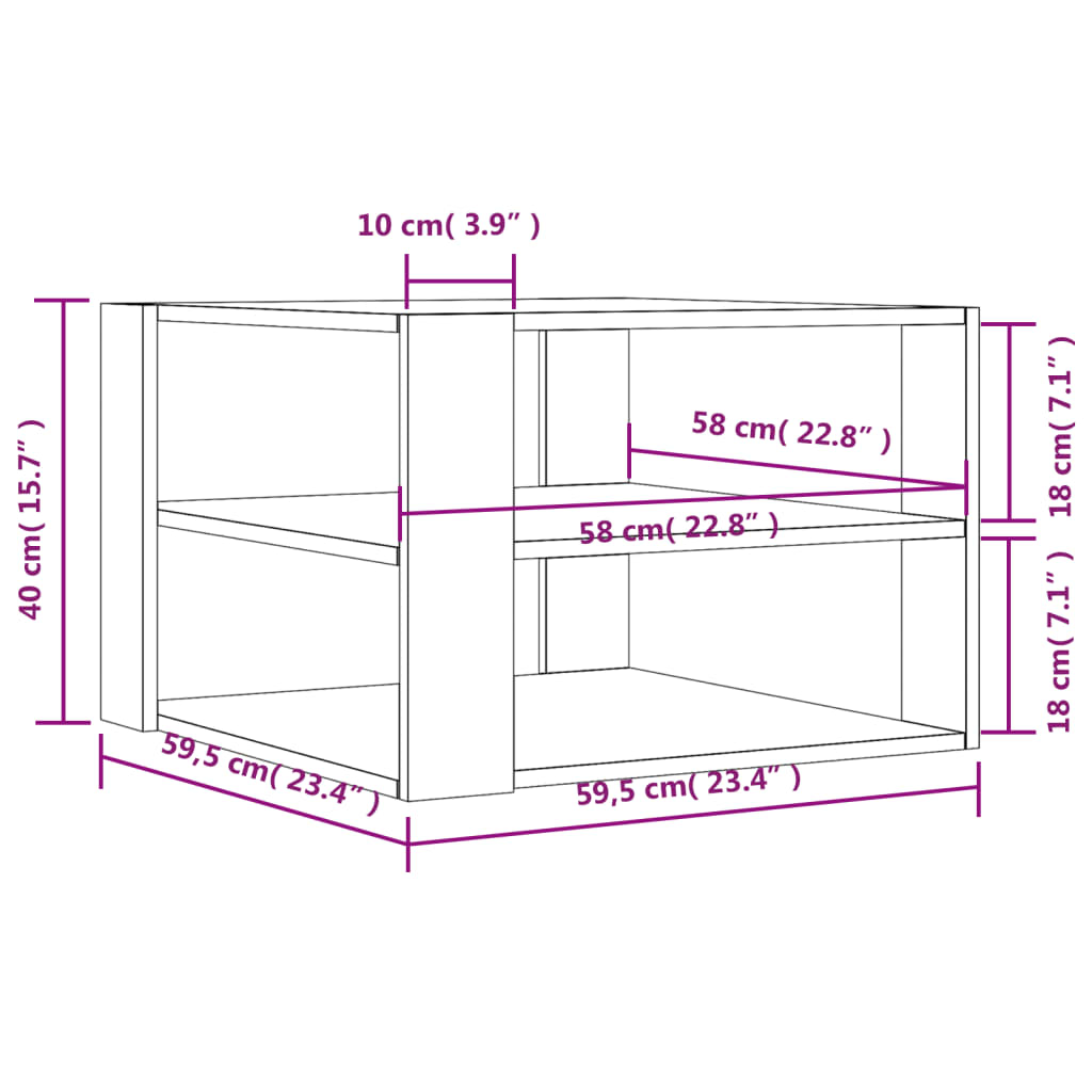 vidaXL Mesa de centro madera ingeniería gris hormigón 59,5x59,5x40 cm