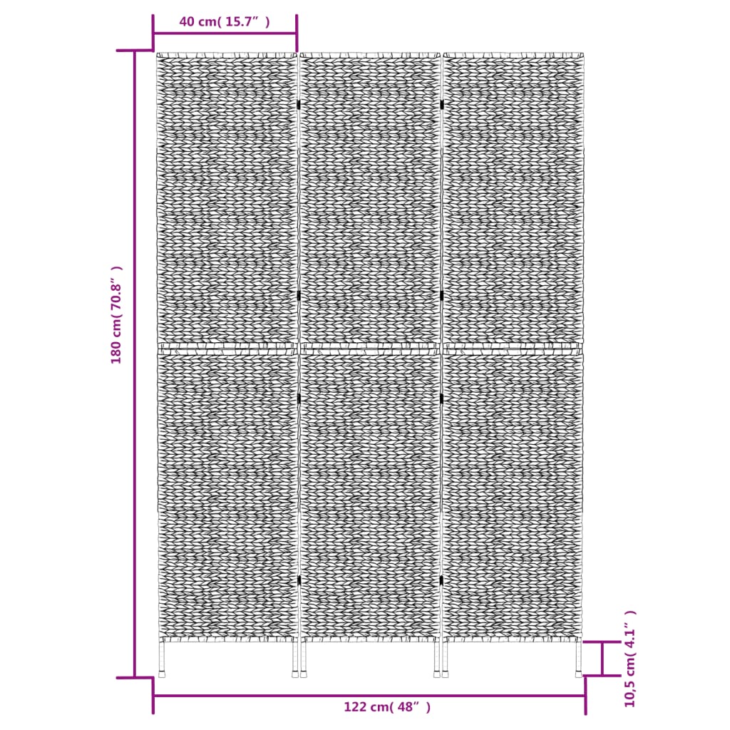 vidaXL Biombo de 3 paneles jacinto de agua marrón 122x180 cm