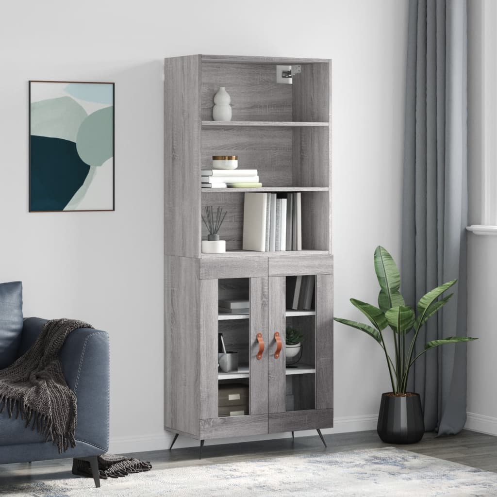 vidaXL Aparador alto madera contrachapada gris sonoma 69,5x34x180 cm