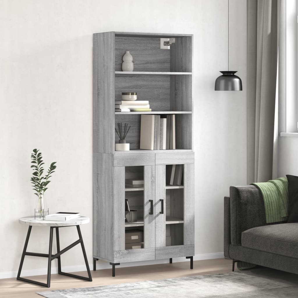 vidaXL Aparador alto madera contrachapada gris sonoma 69,5x34x180 cm