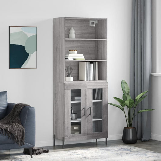 vidaXL Aparador alto madera contrachapada gris sonoma 69,5x34x180 cm