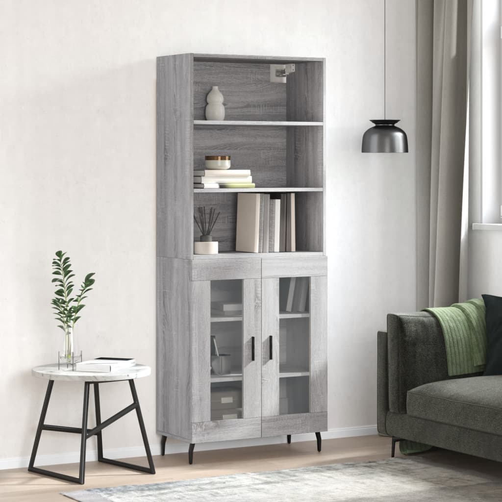 vidaXL Aparador alto madera contrachapada gris sonoma 69,5x34x180 cm