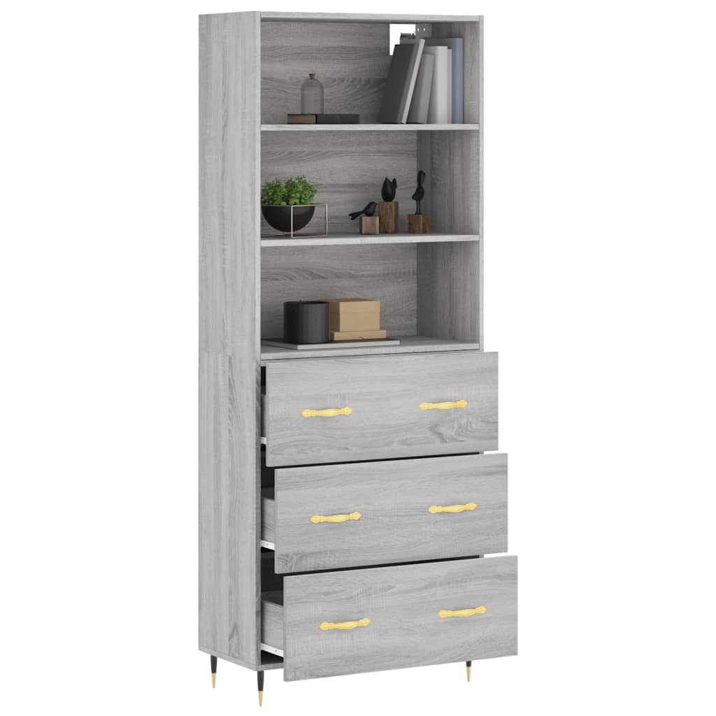 vidaXL Aparador alto madera contrachapada gris sonoma 69,5x34x180 cm