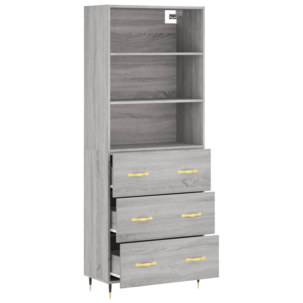 vidaXL Aparador alto madera contrachapada gris sonoma 69,5x34x180 cm