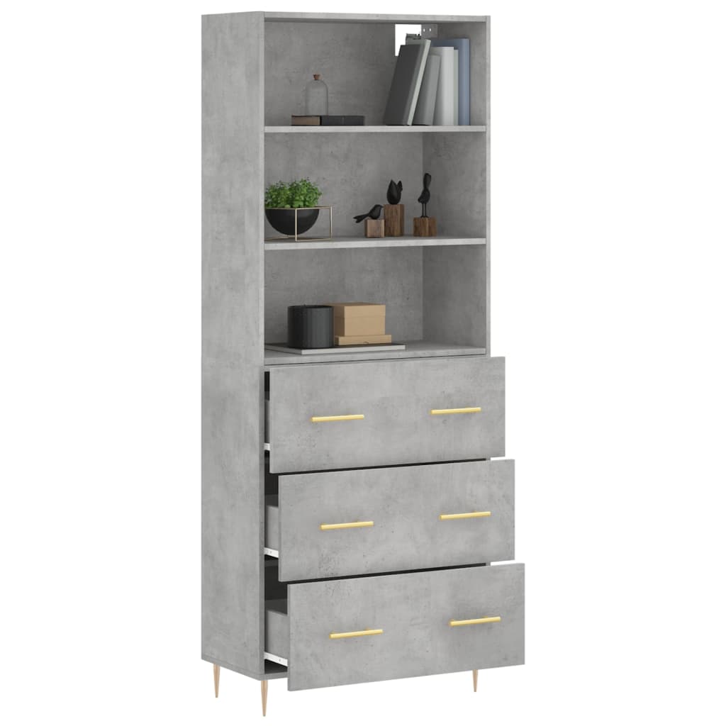 vidaXL Aparador alto madera contrachapada gris hormigón 69,5x34x180 cm