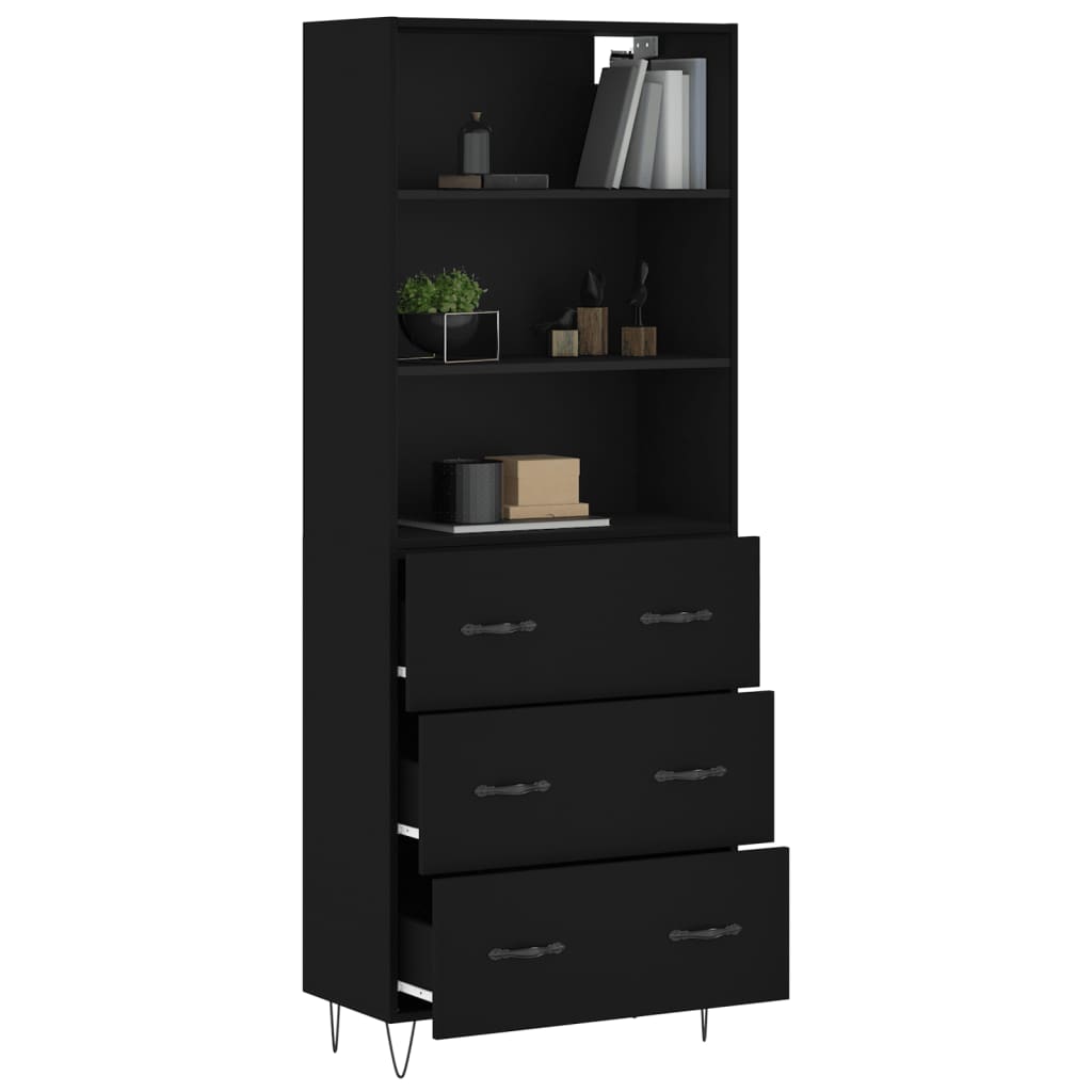 vidaXL Aparador alto madera contrachapada negro 69,5x34x180 cm