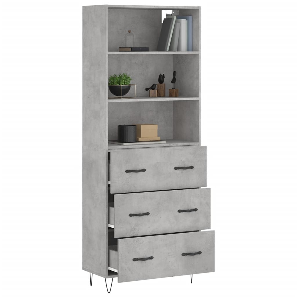 vidaXL Aparador alto madera contrachapada gris hormigón 69,5x34x180 cm