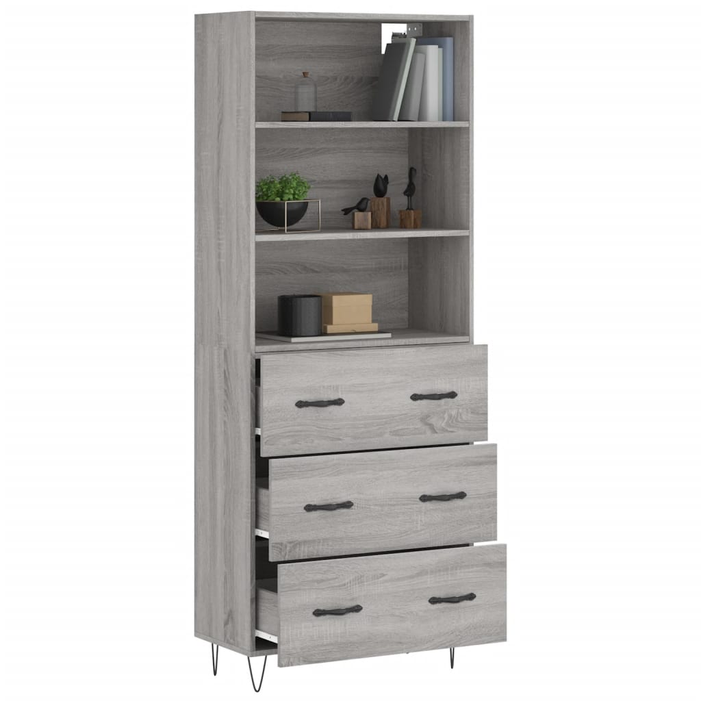 vidaXL Aparador alto madera contrachapada gris sonoma 69,5x34x180 cm