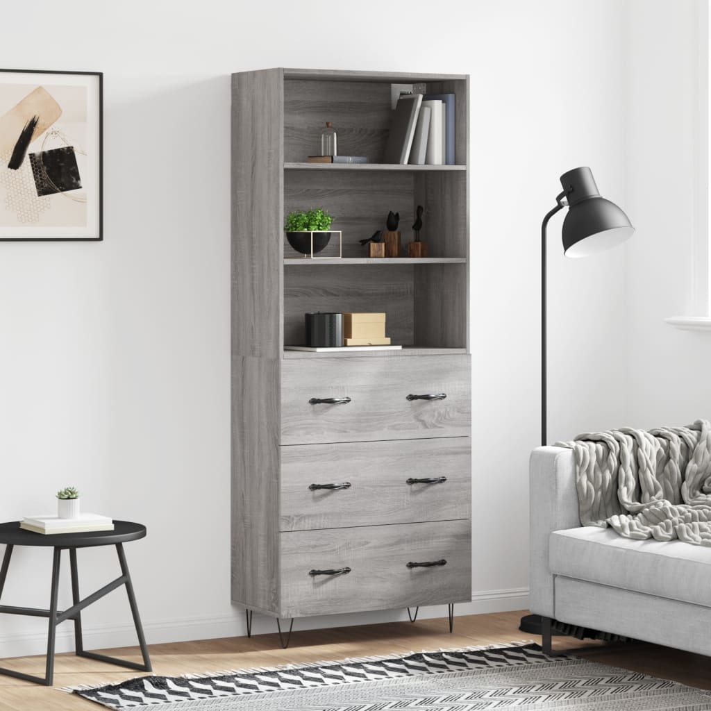 vidaXL Aparador alto madera contrachapada gris sonoma 69,5x34x180 cm