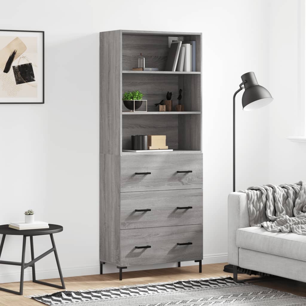 vidaXL Aparador alto madera contrachapada gris sonoma 69,5x34x180 cm