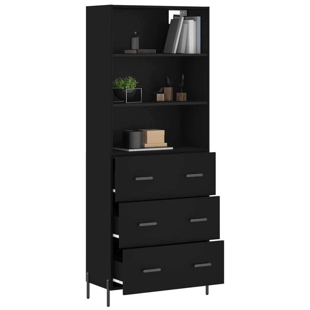 vidaXL Aparador alto madera contrachapada negro 69,5x34x180 cm