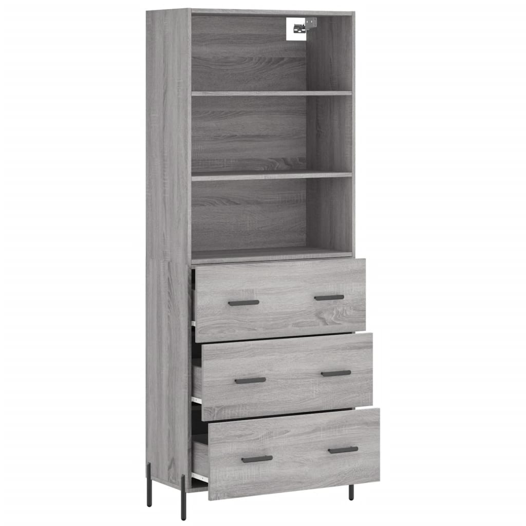 vidaXL Aparador alto madera contrachapada gris sonoma 69,5x34x180 cm