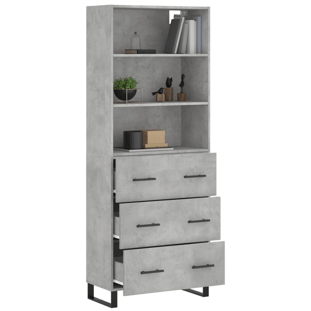 vidaXL Aparador alto madera contrachapada gris hormigón 69,5x34x180 cm