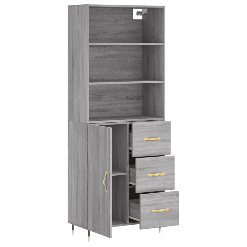 vidaXL Aparador alto madera contrachapada gris sonoma 69,5x34x180 cm