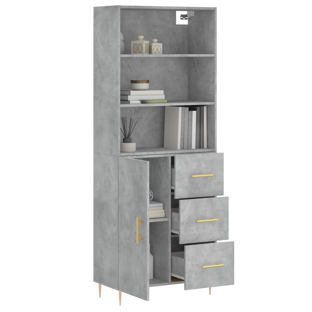 vidaXL Aparador alto madera contrachapada gris hormigón 69,5x34x180 cm