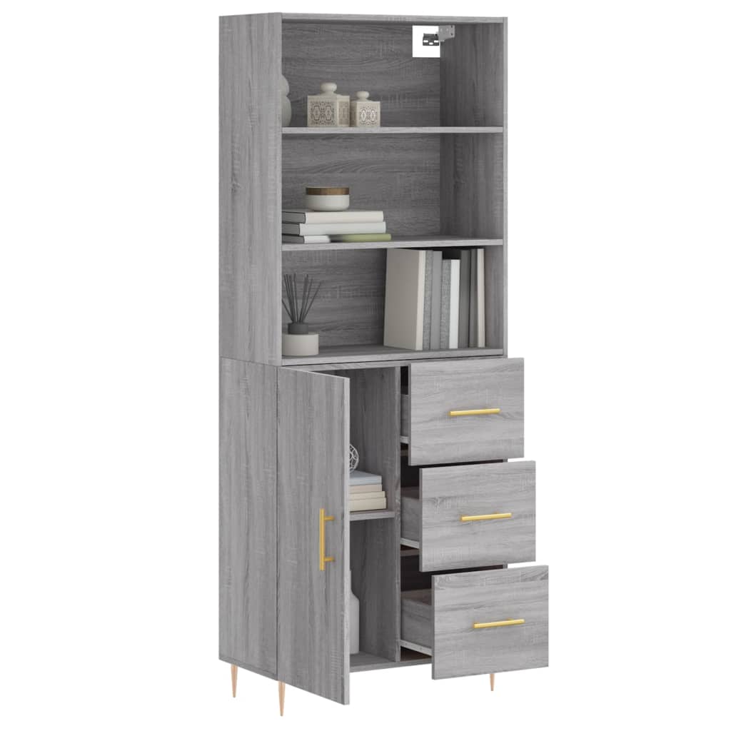 vidaXL Aparador alto madera contrachapada gris sonoma 69,5x34x180 cm