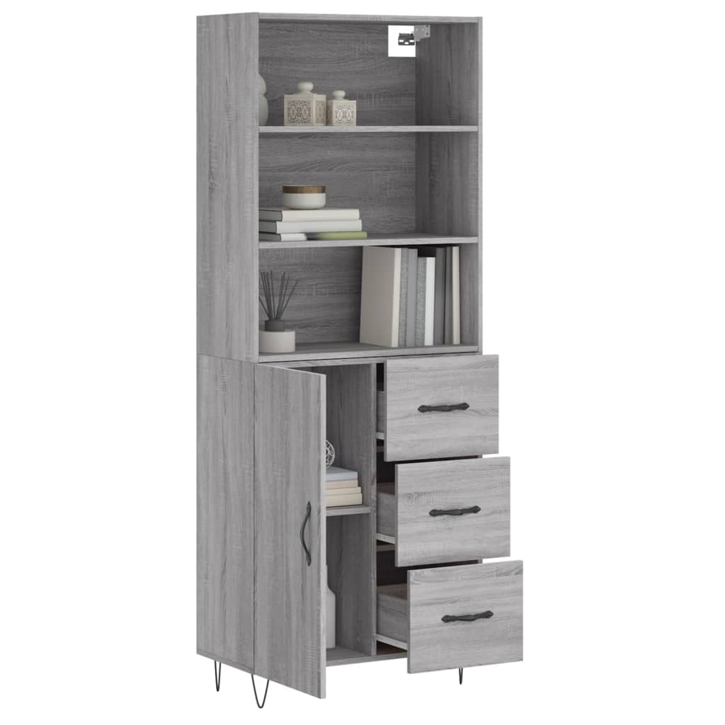 vidaXL Aparador alto madera contrachapada gris sonoma 69,5x34x180 cm