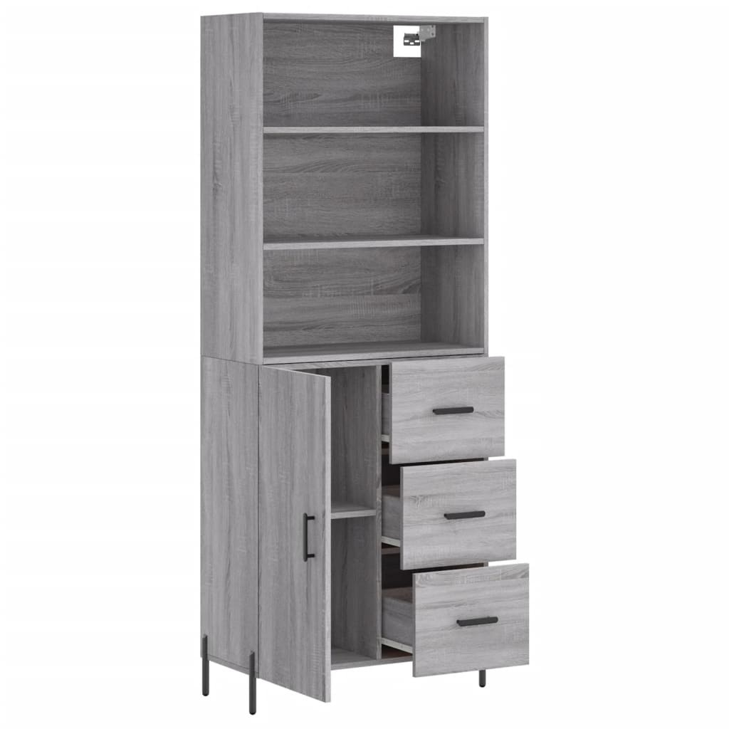 vidaXL Aparador alto madera contrachapada gris sonoma 69,5x34x180 cm