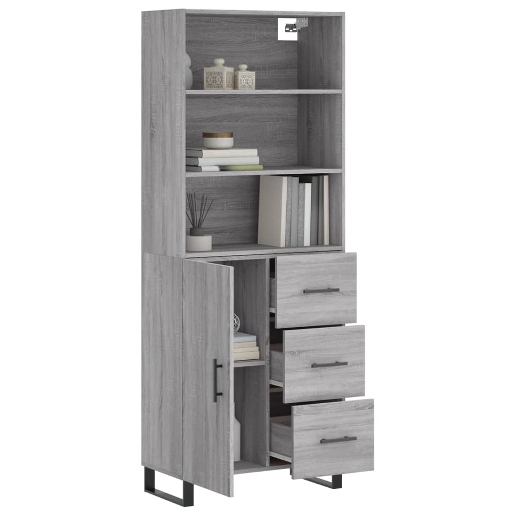 vidaXL Aparador alto madera contrachapada gris sonoma 69,5x34x180 cm