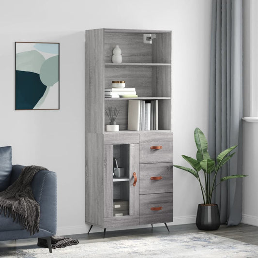 vidaXL Aparador alto madera contrachapada gris sonoma 69,5x34x180 cm