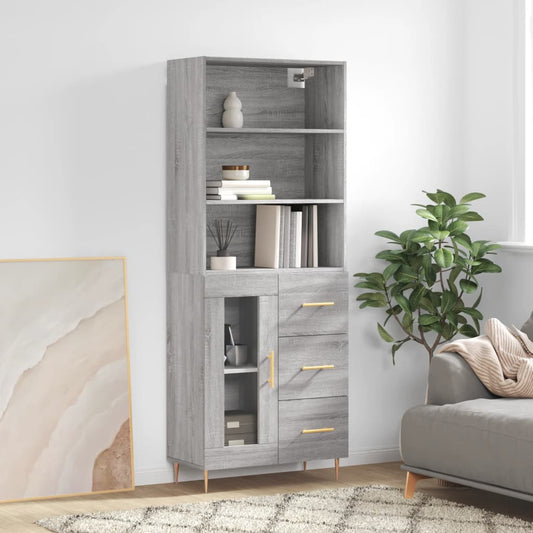 vidaXL Aparador alto madera contrachapada gris sonoma 69,5x34x180 cm