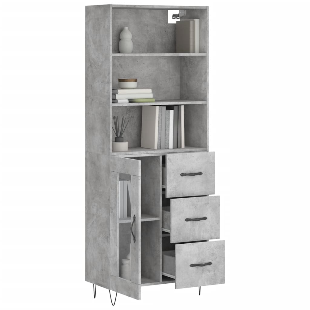 vidaXL Aparador alto madera contrachapada gris hormigón 69,5x34x180 cm