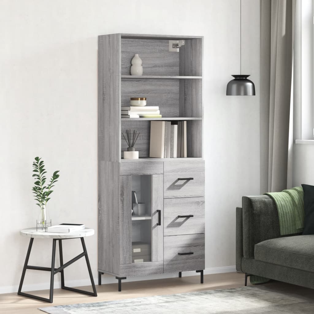 vidaXL Aparador alto madera contrachapada gris sonoma 69,5x34x180 cm