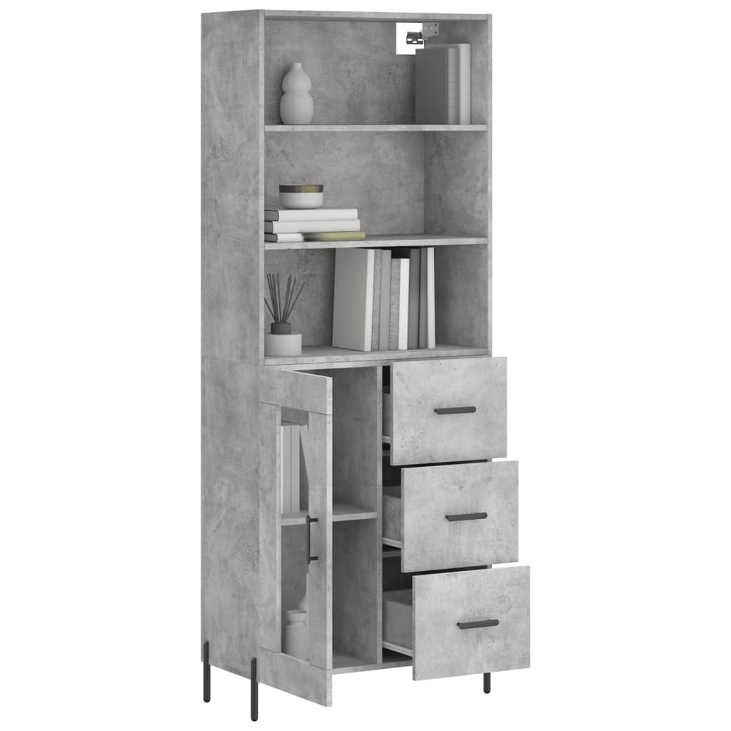 vidaXL Aparador alto madera contrachapada gris hormigón 69,5x34x180 cm