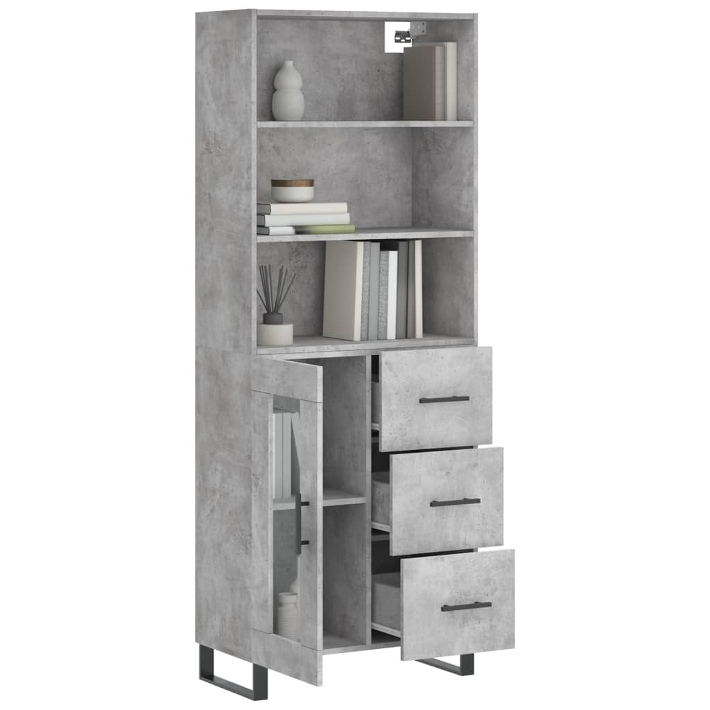 vidaXL Aparador alto madera contrachapada gris hormigón 69,5x34x180 cm