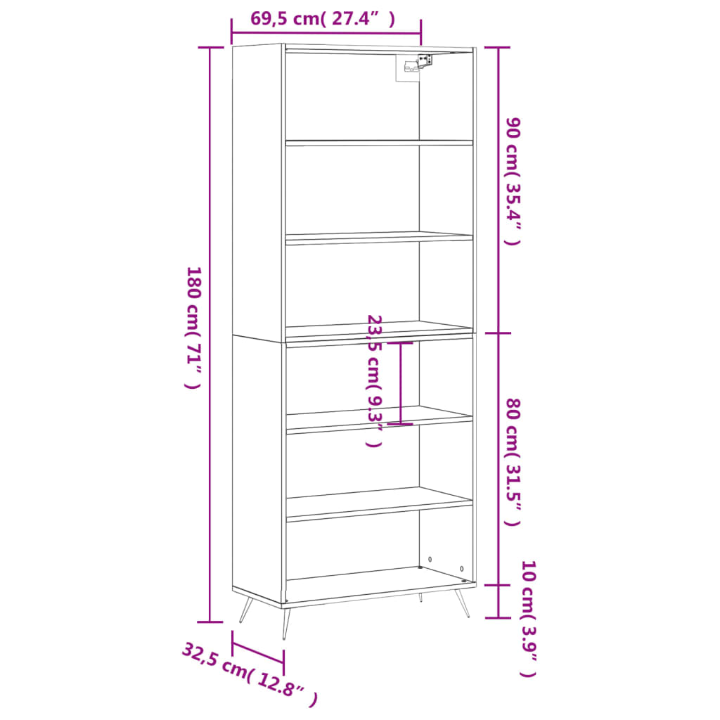 vidaXL Aparador alto madera ingeniería gris hormigón 69,5x32,5x180 cm