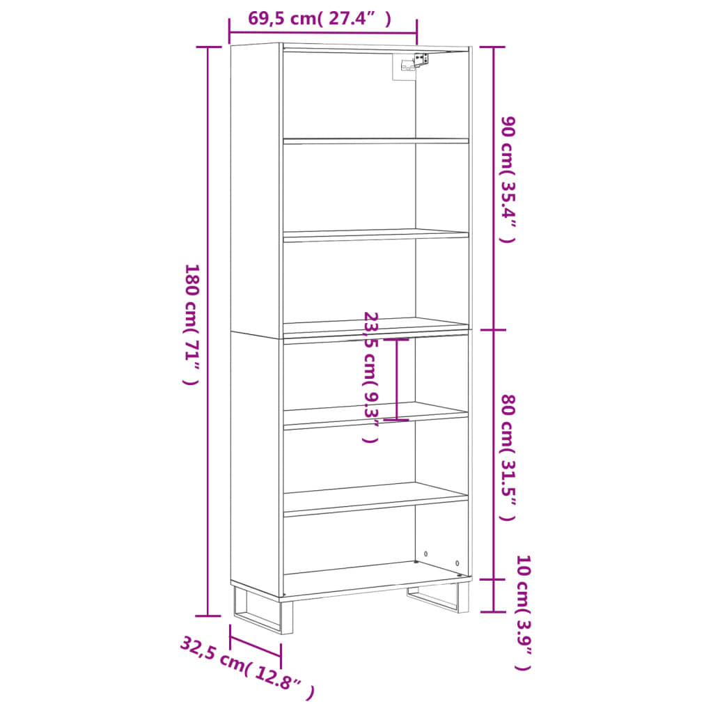 vidaXL Aparador alto madera de ingeniería blanco 69,5x32,5x180 cm