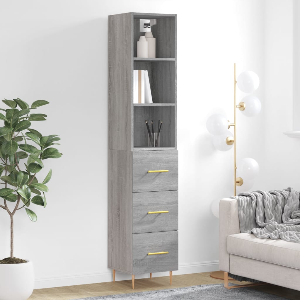 vidaXL Aparador alto madera contrachapada gris Sonoma 34,5x34x180 cm