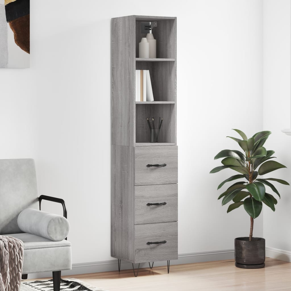 vidaXL Aparador alto madera contrachapada gris Sonoma 34,5x34x180 cm