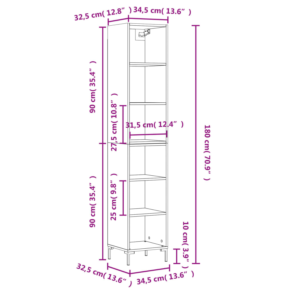 vidaXL Aparador de madera contrachapada color roble 34,5x32,5x180 cm